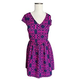 Francesca’s Blue Rain Hot Pink Blue Geometric 80s Inspired Mini Dress Sz S